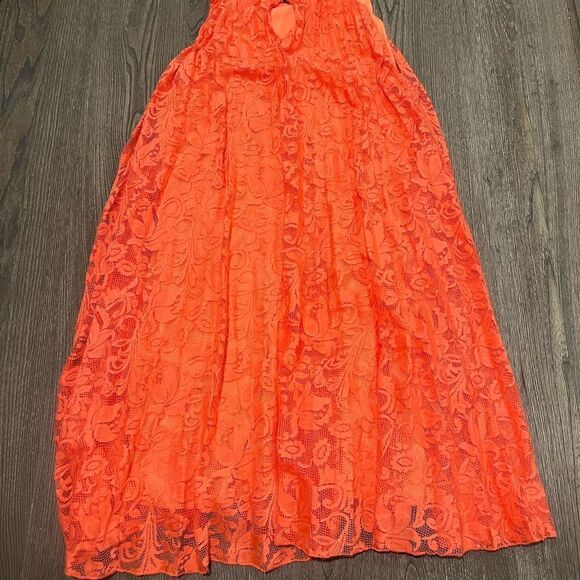 EST. 1946 Shift Dress Sleeveeless Floral Lace High Neck Knee Length Orange Large - Picture 7 of 8